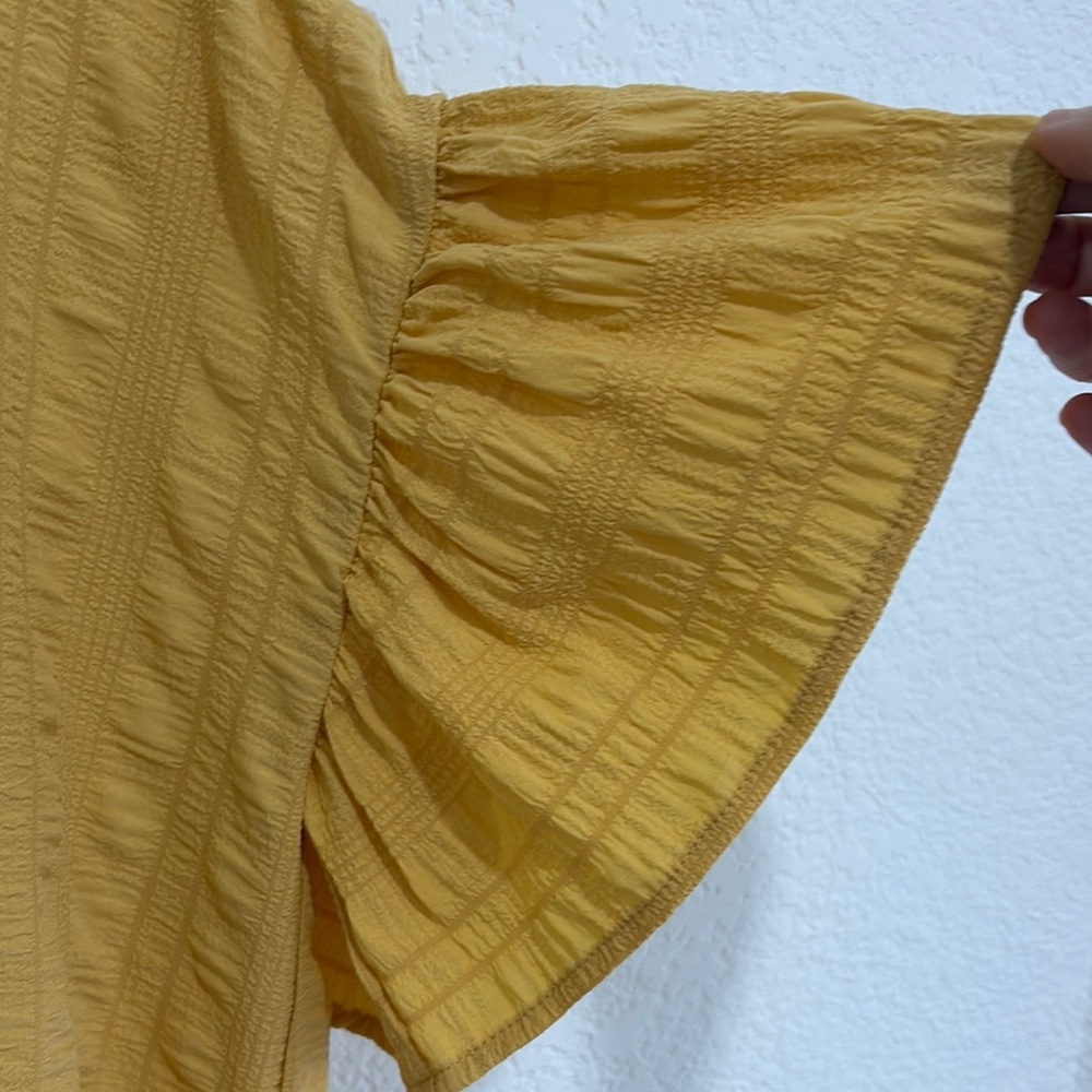 Mustard Button-Down Ruffle Top - Picture 6 of 7